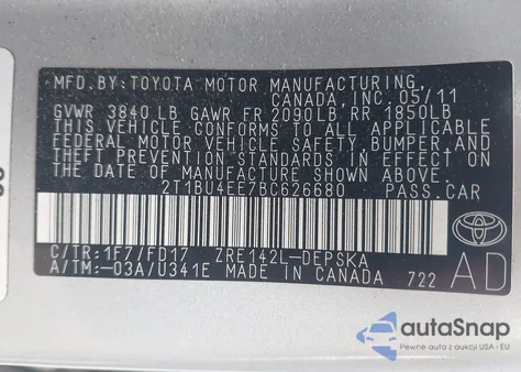 2011 Toyota Corolla S из США, поврежденный, VIN 2T1BU4EE7BC626680